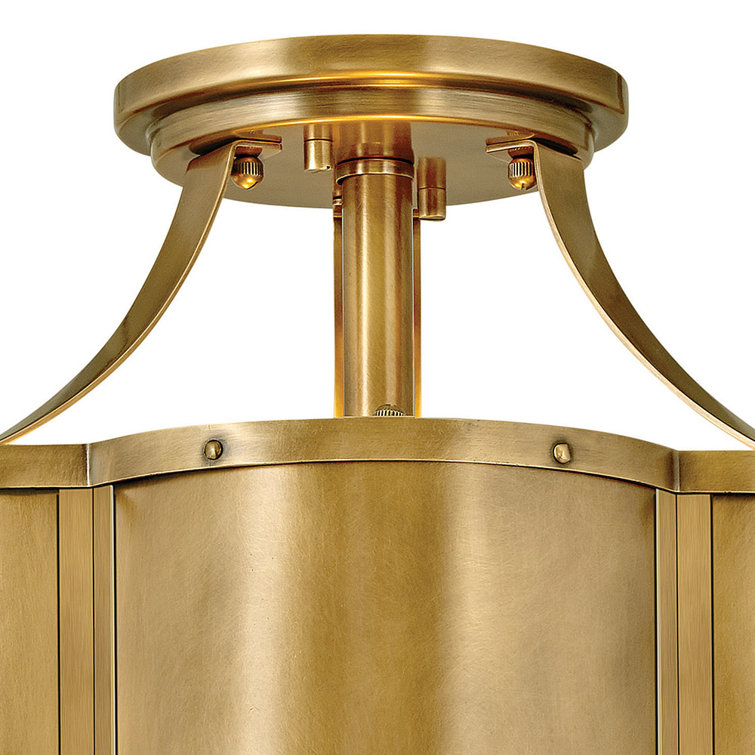 Heritage Brass and Glass 2-Light Semi-Flush Mount Ceiling Fixture