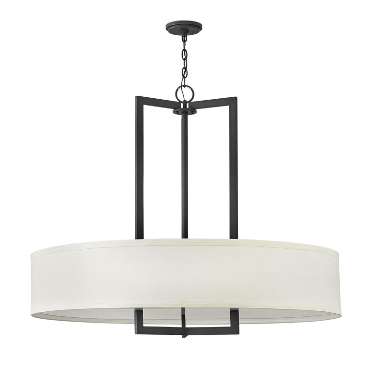 Buckeye Bronze Drum Chandelier with Off-White Linen Shade