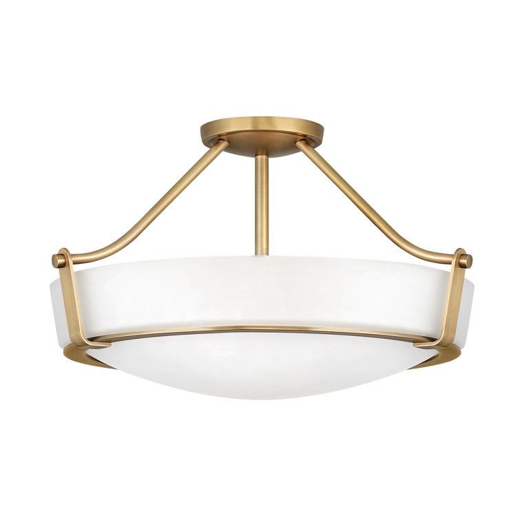 Heritage Brass Semi Flush Mount Ceiling Light with Etched Glass Shade