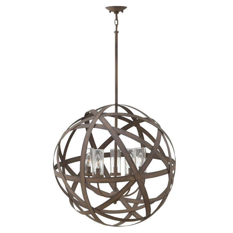 Carson Vintage Iron 5-Light Outdoor Globe Pendant with Clear Seedy Glass