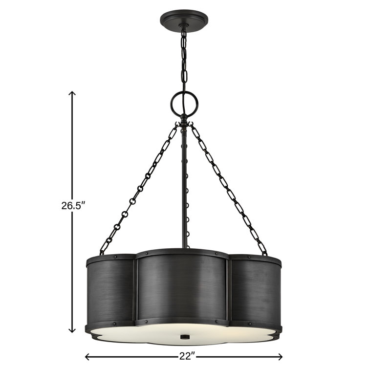 Blackened Brass and Etched Glass Drum Pendant Light