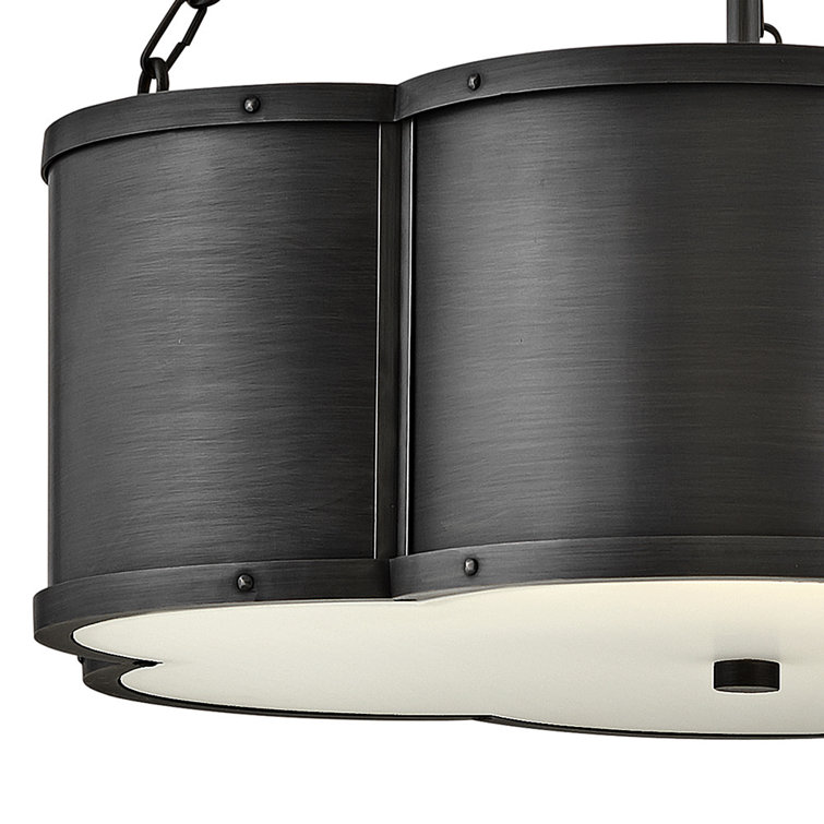 Blackened Brass and Etched Glass Drum Pendant Light