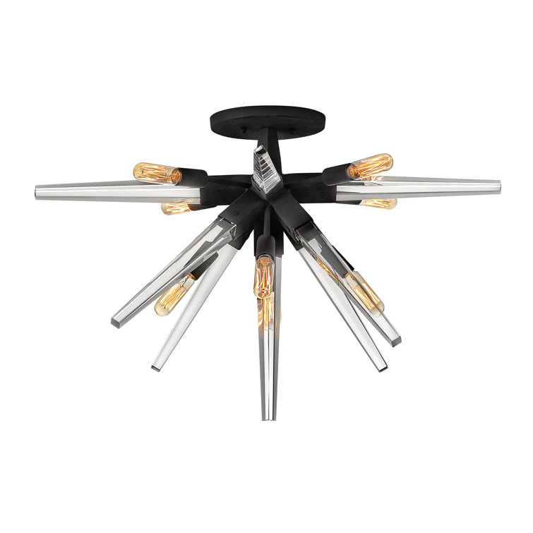 Ariel Crystal Spires 8-Light LED Semi-Flush Ceiling Light in Black