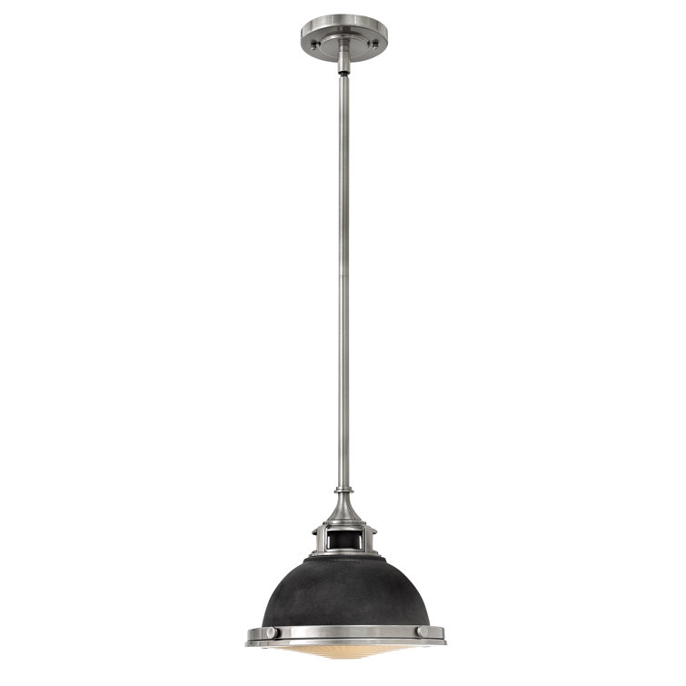 Aged Zinc Glass and Nickel Pendant Light