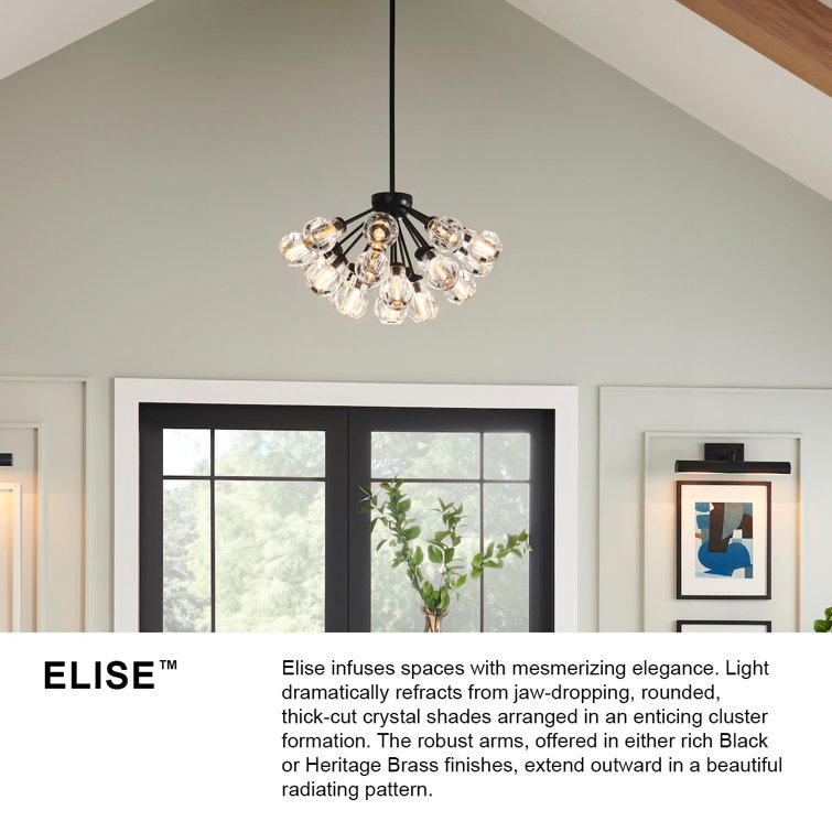 Elise Heritage Brass 19-Light LED Crystal Bowl Pendant