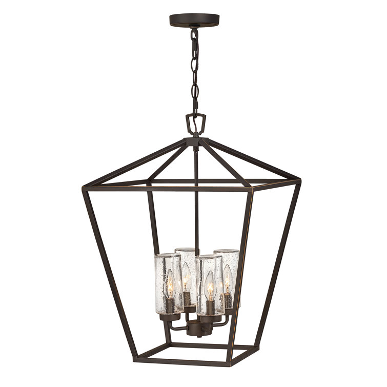 Vintage Oil Rubbed Bronze 4-Light Outdoor LED Lantern with Clear Seedy Glass