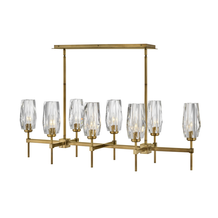 Heritage Brass 8-Light Linear Chandelier with Faceted Crystal Shades