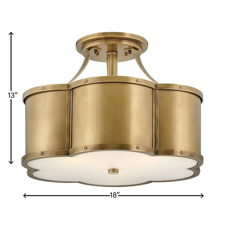 Heritage Brass and Glass 3-Light Semi-Flush Mount