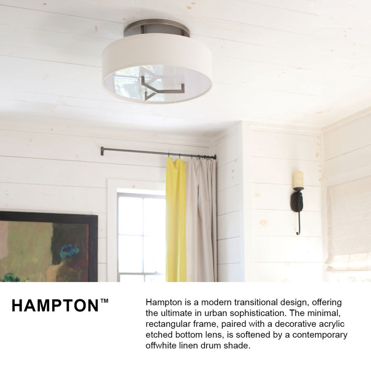 Brushed Bronze 26" Drum Semi-Flush Mount with Off-White Linen Shade