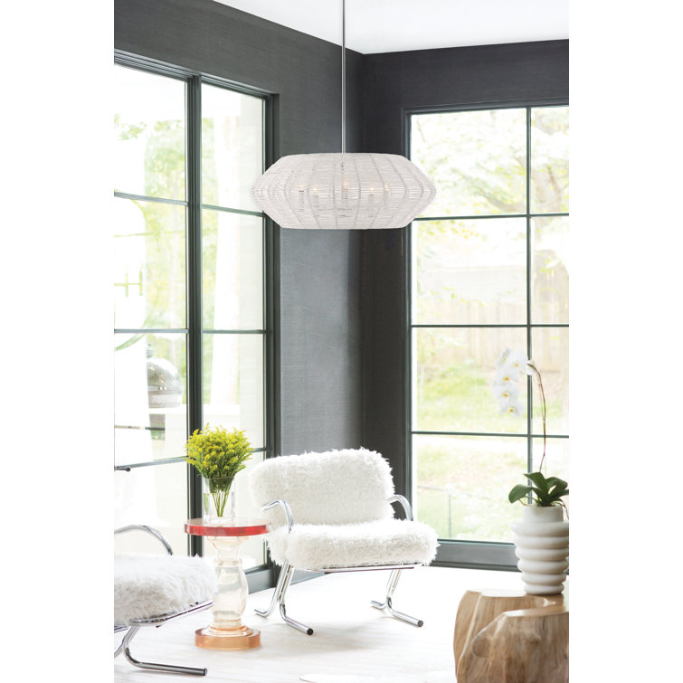 Luca Polished Chrome 5-Light Chandelier with Natural Rattan Shade