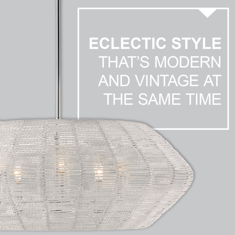 Luca Polished Chrome 5-Light Chandelier with Natural Rattan Shade