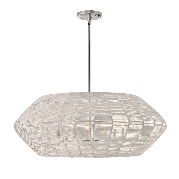 Polished Chrome Coastal Drum Chandelier with Natural Rattan Shade
