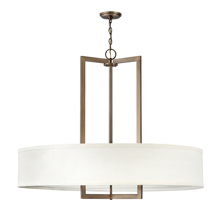 Hampton Elegance Brushed Bronze Drum Chandelier with Off-White Linen Shade