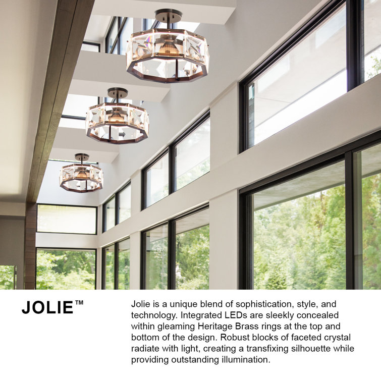 Heritage Brass LED Semi-Flush Mount with Faceted Crystal