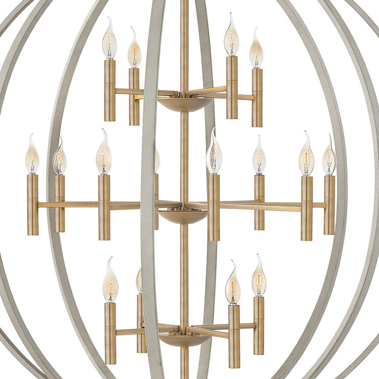 Cement Gray and Brass 16-Light Globe Chandelier