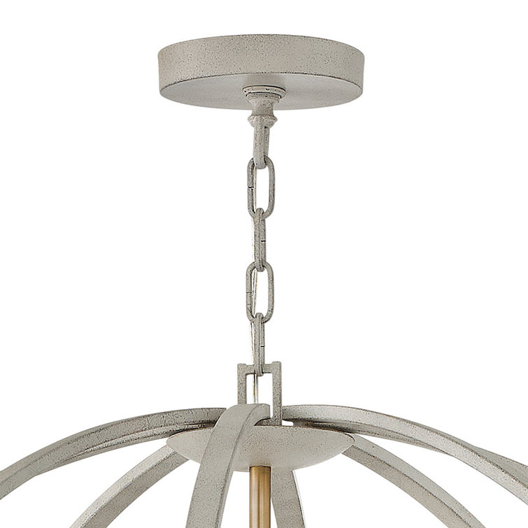 Cement Gray and Brass 16-Light Globe Chandelier