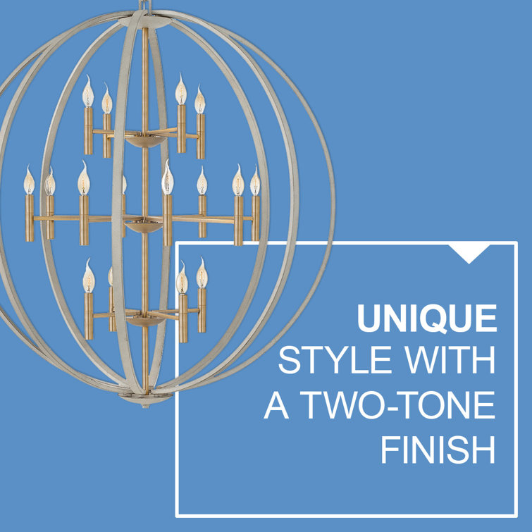 Cement Gray and Brass 16-Light Globe Chandelier