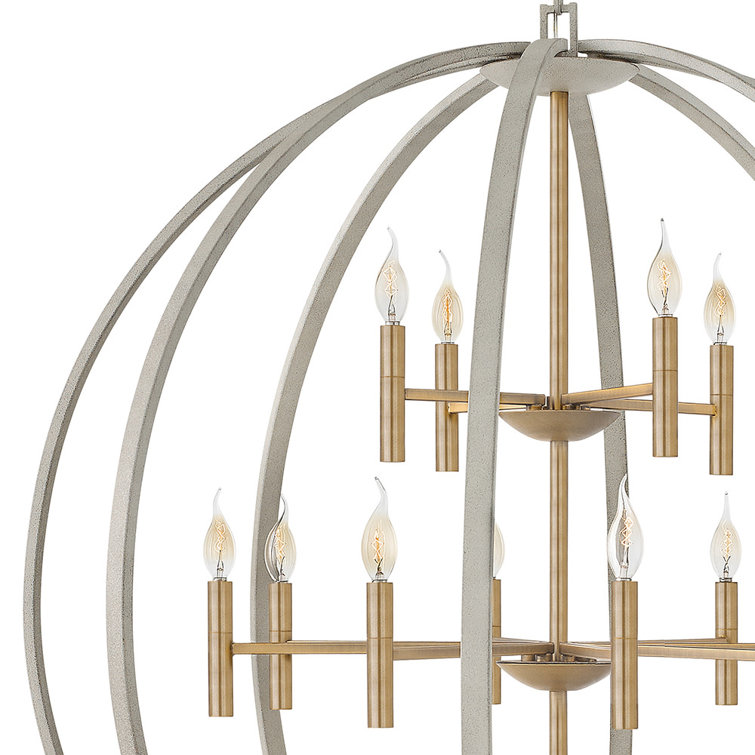 Cement Gray and Brass 16-Light Globe Chandelier
