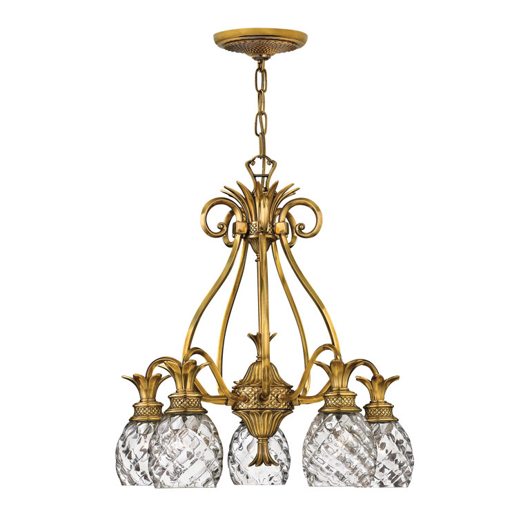 Ornate Pineapple 5-Light Chandelier in Burnished Brass with Clear Optic Glass
