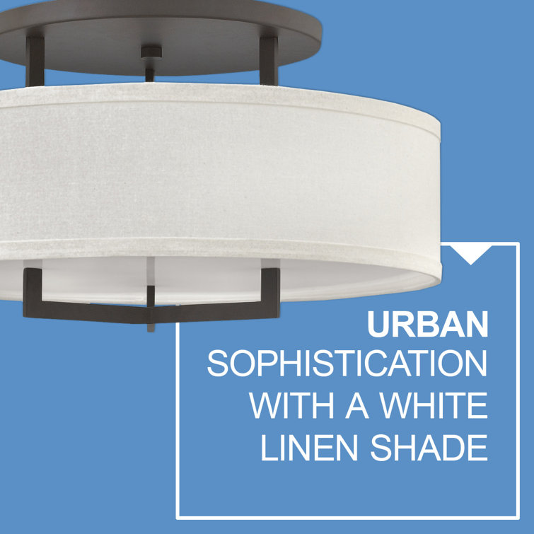 Hampton 3-Light Buckeye Bronze Semi-Flush Drum with Linen Shade