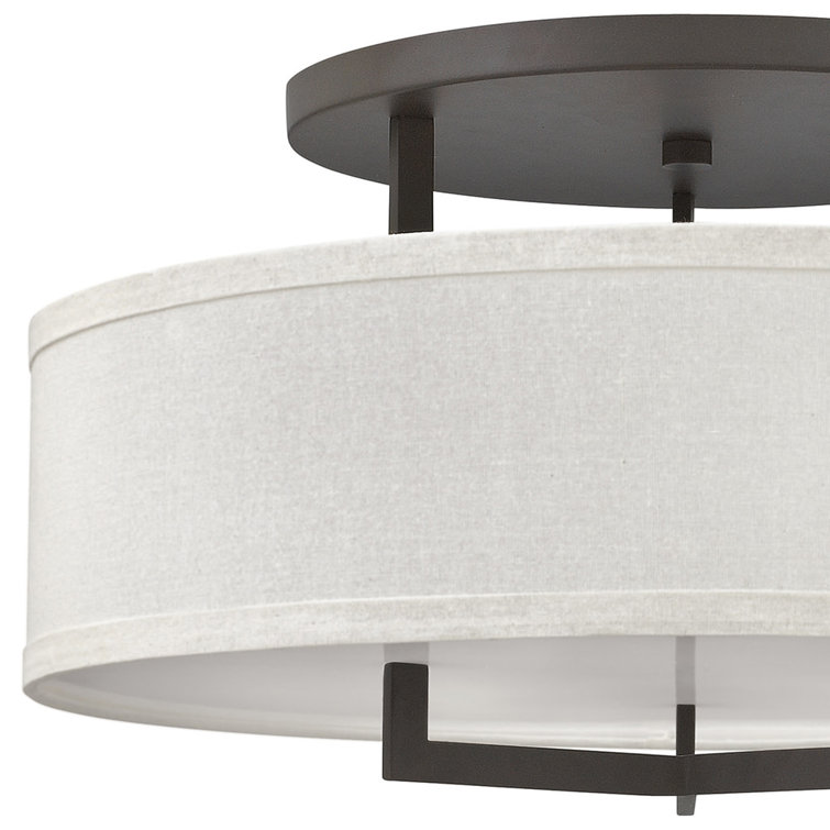 Hampton 3-Light Buckeye Bronze Semi-Flush Drum with Linen Shade