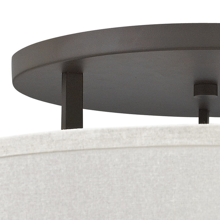 Hampton 3-Light Buckeye Bronze Semi-Flush Drum with Linen Shade