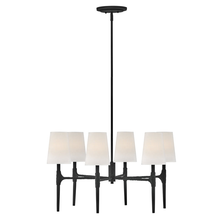Beaumont Mini 6-Light Black Chandelier with Off-White Linen Shades