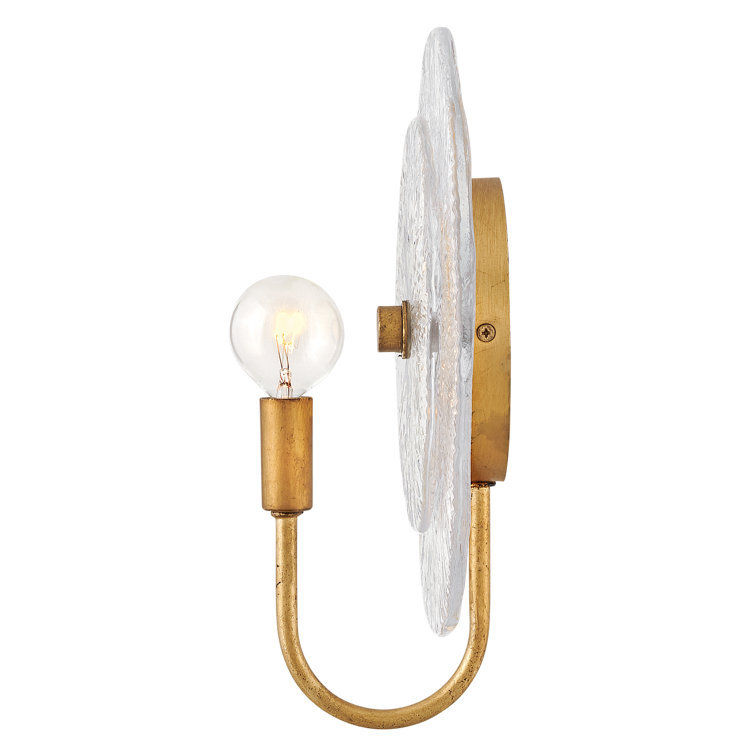 Rene Distressed Brass Dimmable Wall Sconce with Clear Pressed Glass