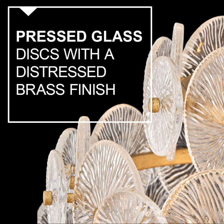 Rene Distressed Brass 6-Light Drum Chandelier with Clear Pressed Glass