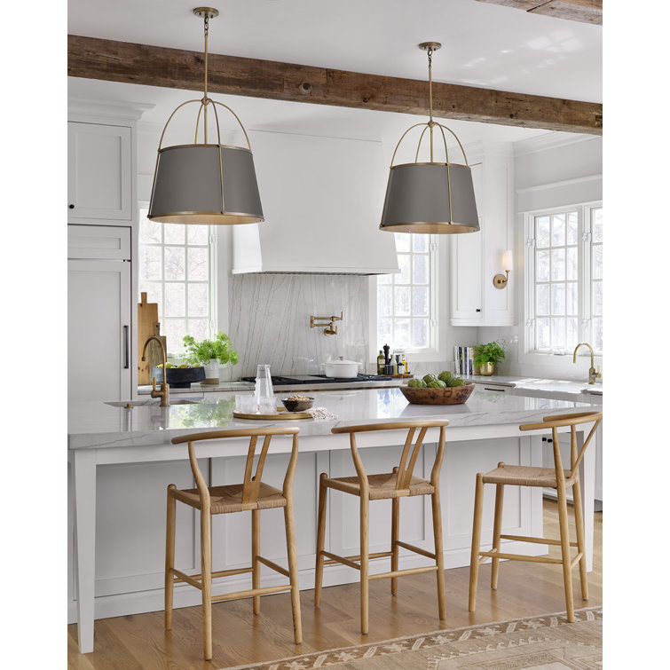 Warm Brass and Black 4-Light Drum Chandelier