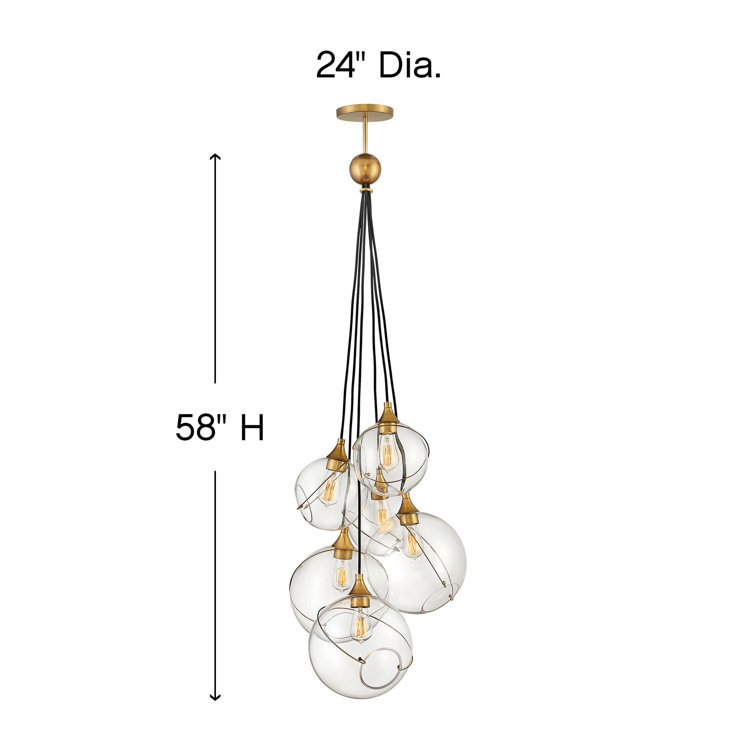 Heritage Brass and Clear Glass 6-Light Cluster Pendant