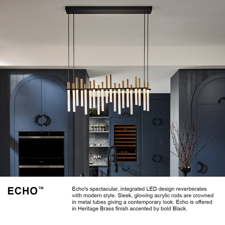 Sleek Echo Black Brass LED Island Chandelier with Etched Acrylic