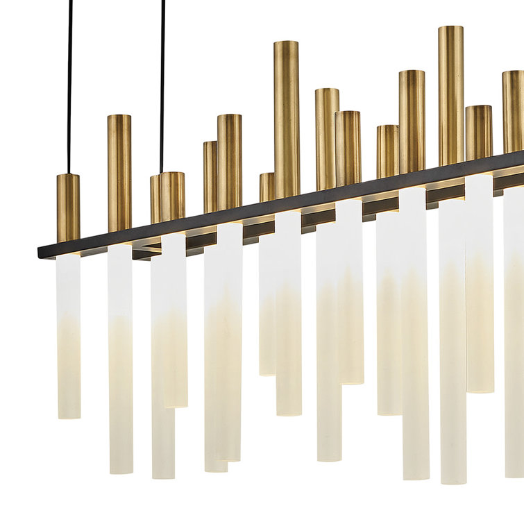 Sleek Echo Black Brass LED Island Chandelier with Etched Acrylic