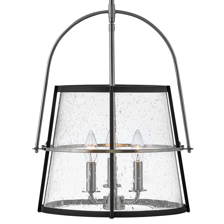Brushed Nickel and Black 3-Light Drum Pendant