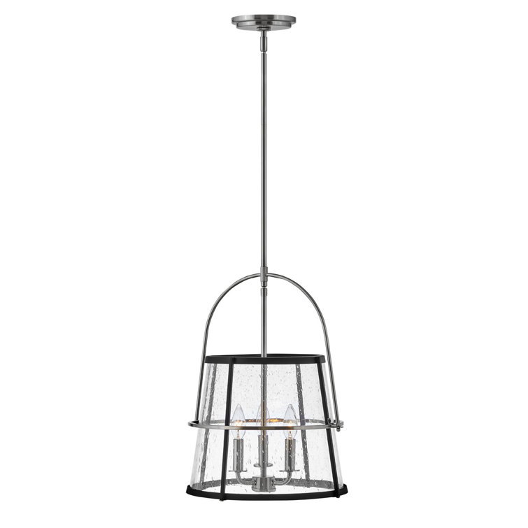 Brushed Nickel and Black 3-Light Drum Pendant