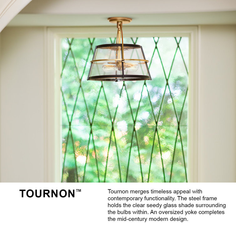 Heritage Brass & Clear Seedy Glass 3-Light Drum Pendant