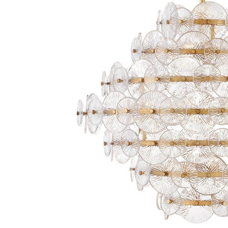Rene Distressed Brass 16-Light Tiered Chandelier with Clear Pressed Glass