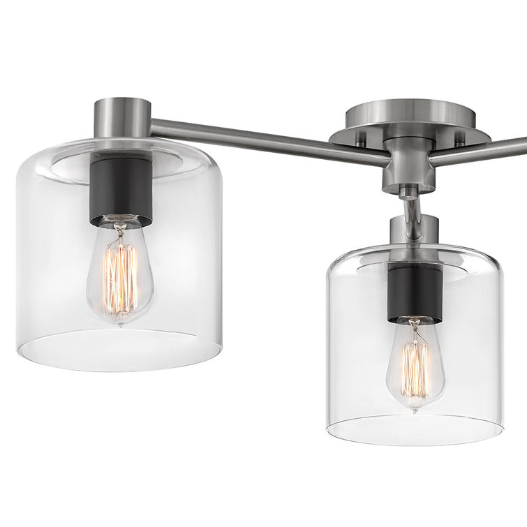 Axel Modern 3-Light Brushed Nickel and Clear Glass Jar Indoor/Outdoor Semi-Flush Mount