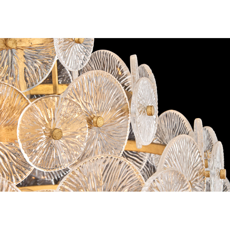 Rene Distressed Brass 16-Light Tiered Chandelier with Clear Pressed Glass