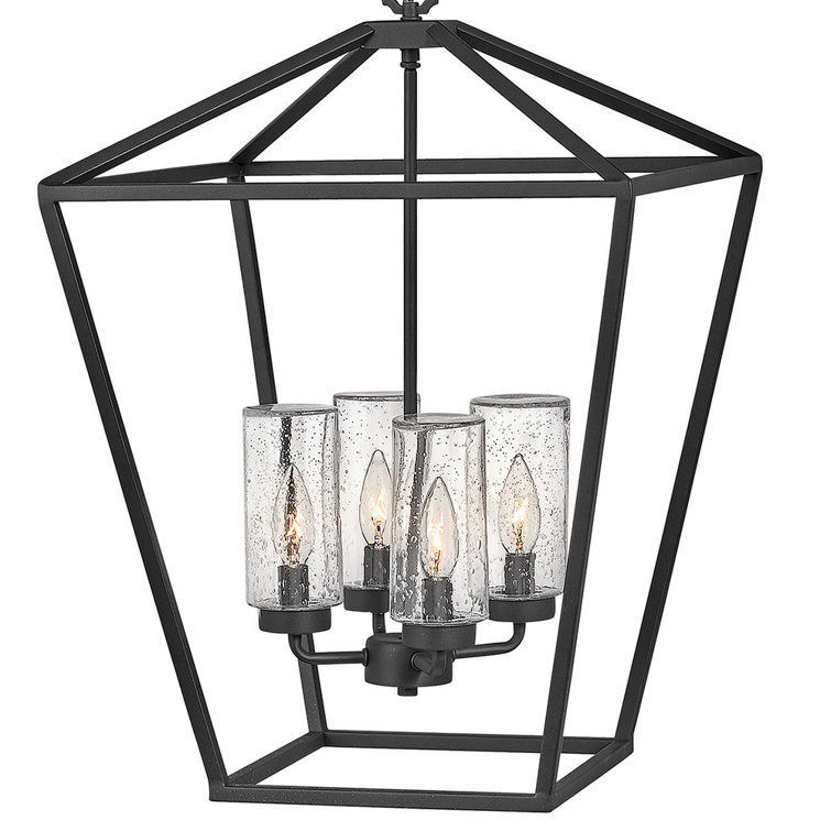 Alford Place Museum Black 4-Light Outdoor Chandelier with Clear Seedy Glass