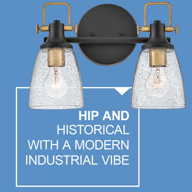 Easton Heritage Brass & Black 2-Light Dimmable Vanity Light with Clear Seedy Glass