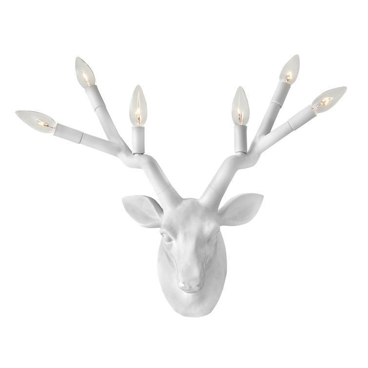 Chalk White 6-Light Dimmable Deer Sconce with Removable Cord
