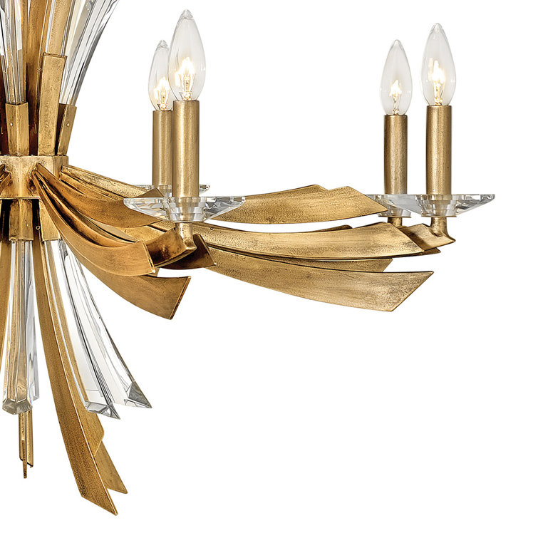 Vida Burnished Gold 12-Light Crystal Chandelier with Dimmable Candelabra