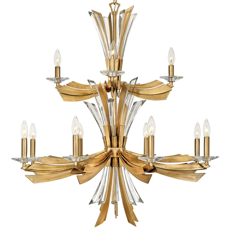 Vida Burnished Gold 12-Light Crystal Chandelier with Dimmable Candelabra