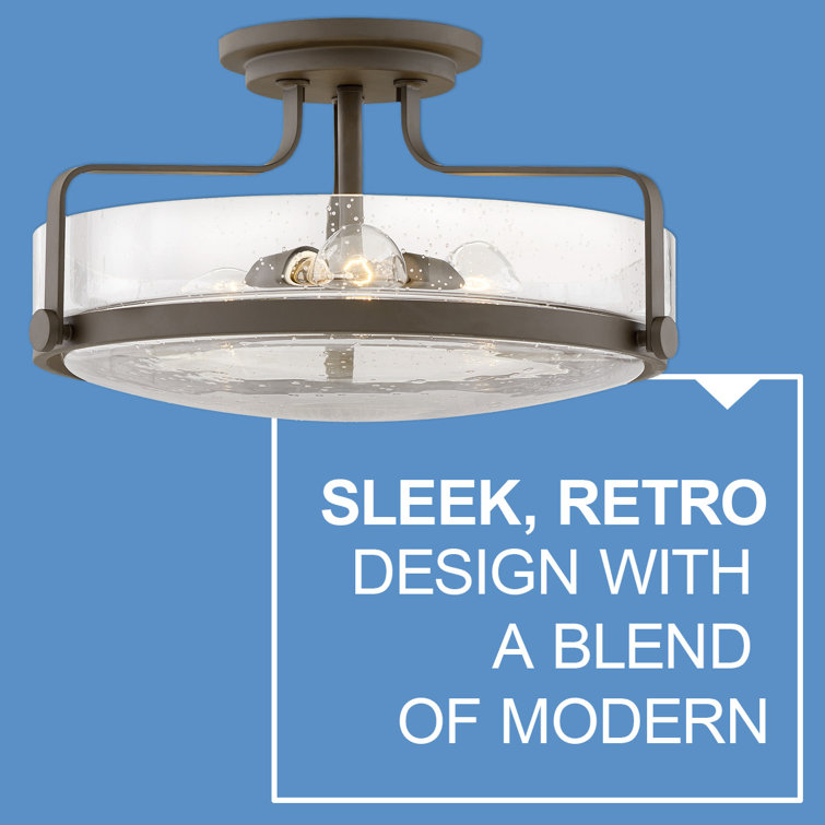 Harper Transitional Clear Seedy Glass 3-Light Ceiling Fixture in Oil Rubbed Bronze