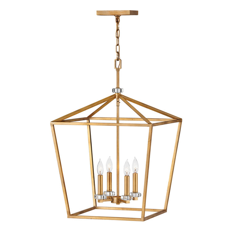 Distressed Brass 4-Light Open Frame Cage Chandelier