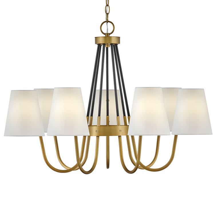 Aston Heritage Brass 7-Light Classic Chandelier with Off-White Shades