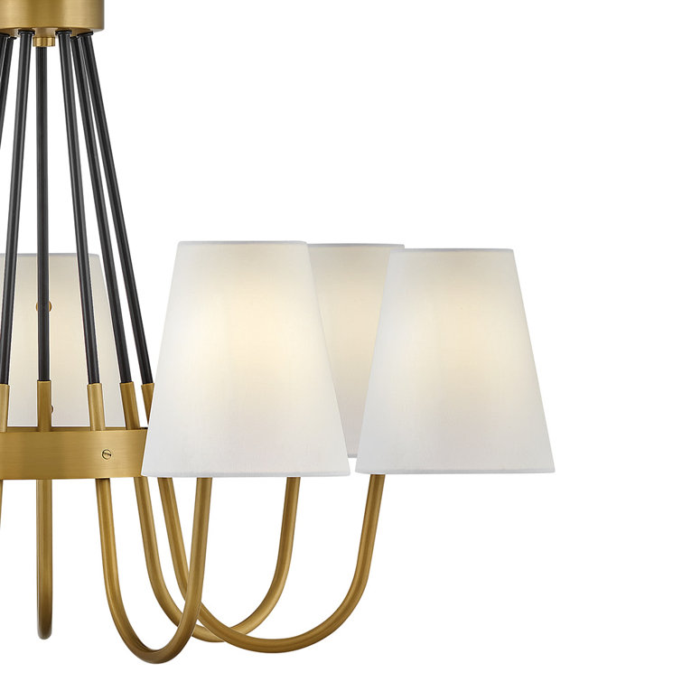 Aston Heritage Brass 7-Light Classic Chandelier with Off-White Shades