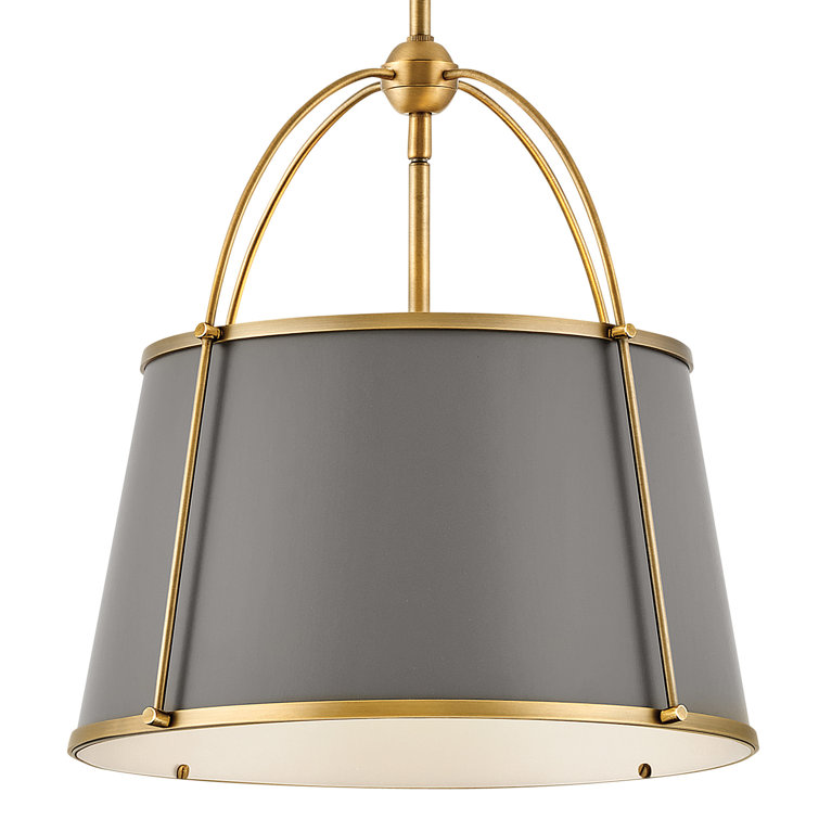 Matte Grey and Lacquered Dark Brass Drum Pendant Light