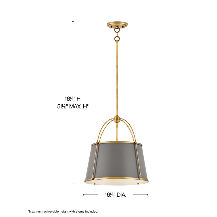 Matte Grey and Lacquered Dark Brass Drum Pendant Light